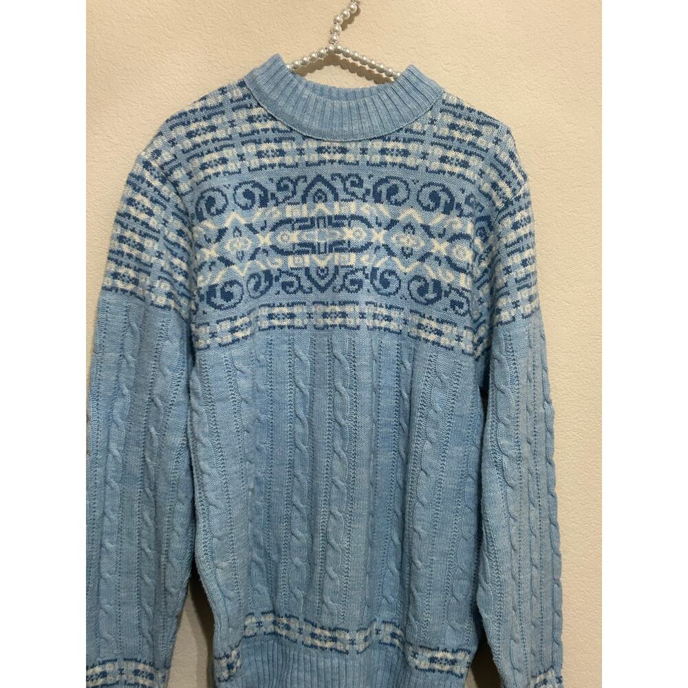 Vintage Blue Knit Sweater 1980's Jantzen Pullover Cable Knit - Picture 3 of 7